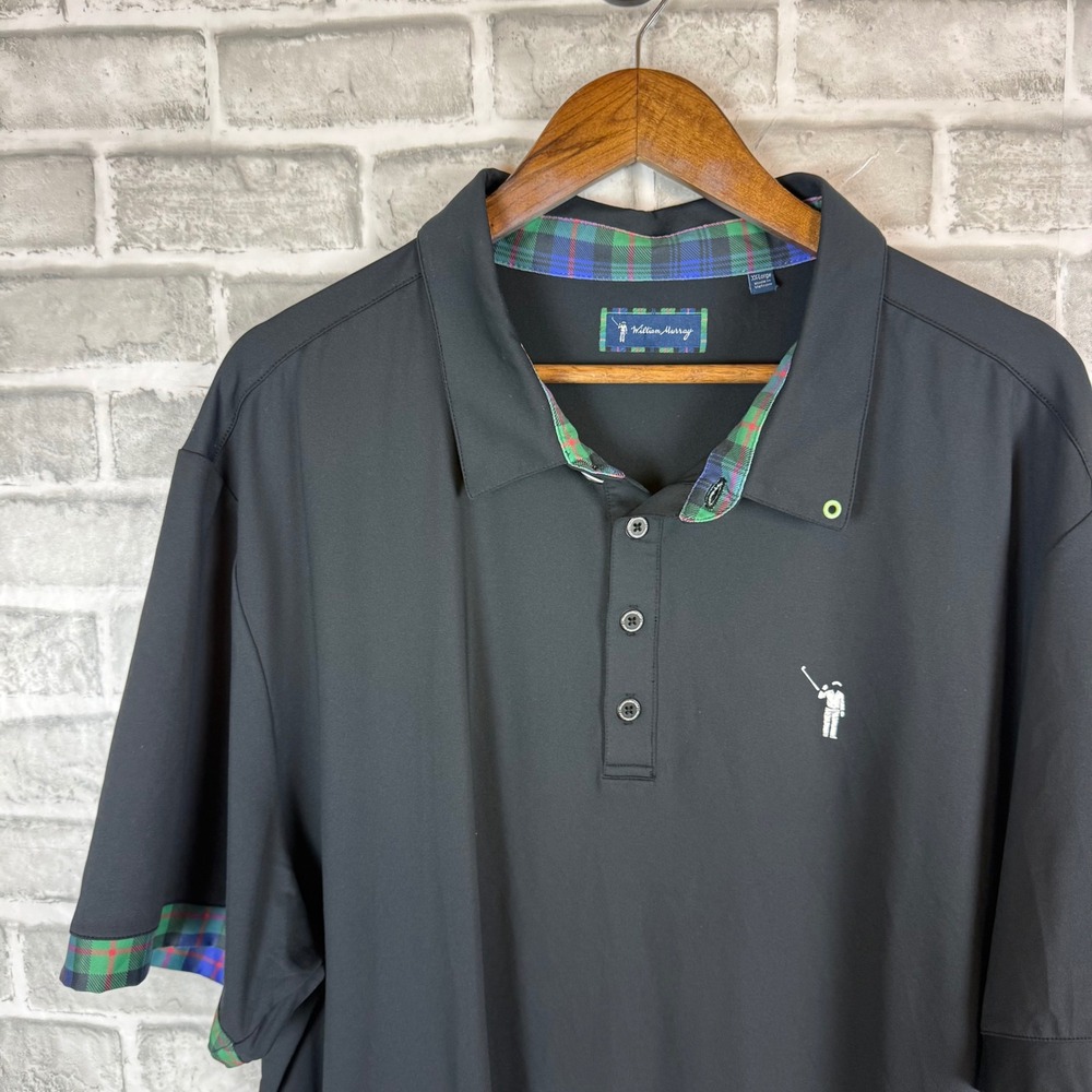 William Murray Golf Mens XXL Black Plaid Trim Performance Polo Shirt RN140775